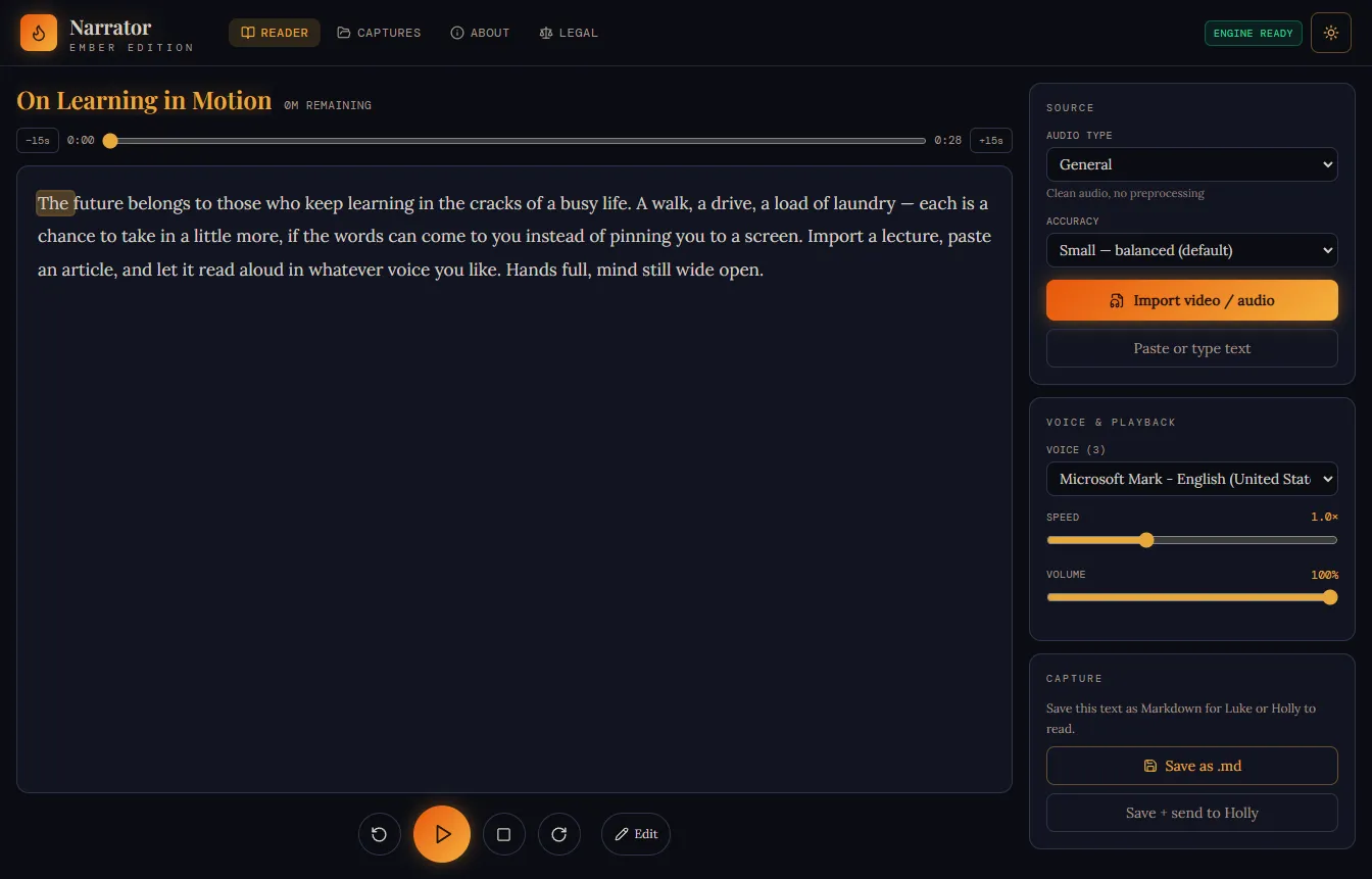 Ember Narrator screenshot